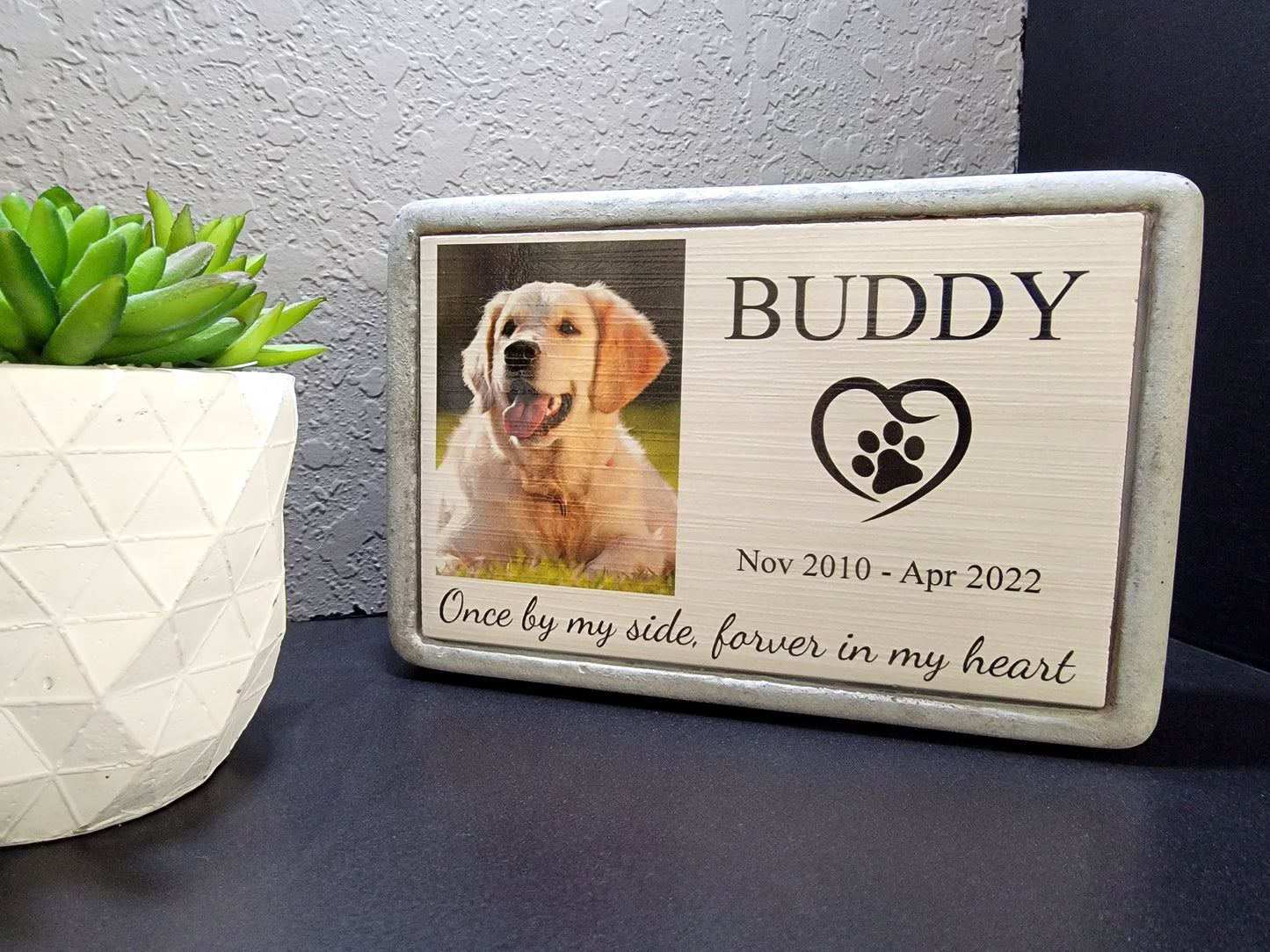 Pet Memorial Stone with Personalized Photo & Text