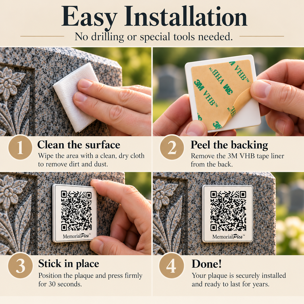 installation of headstone qr plaque
