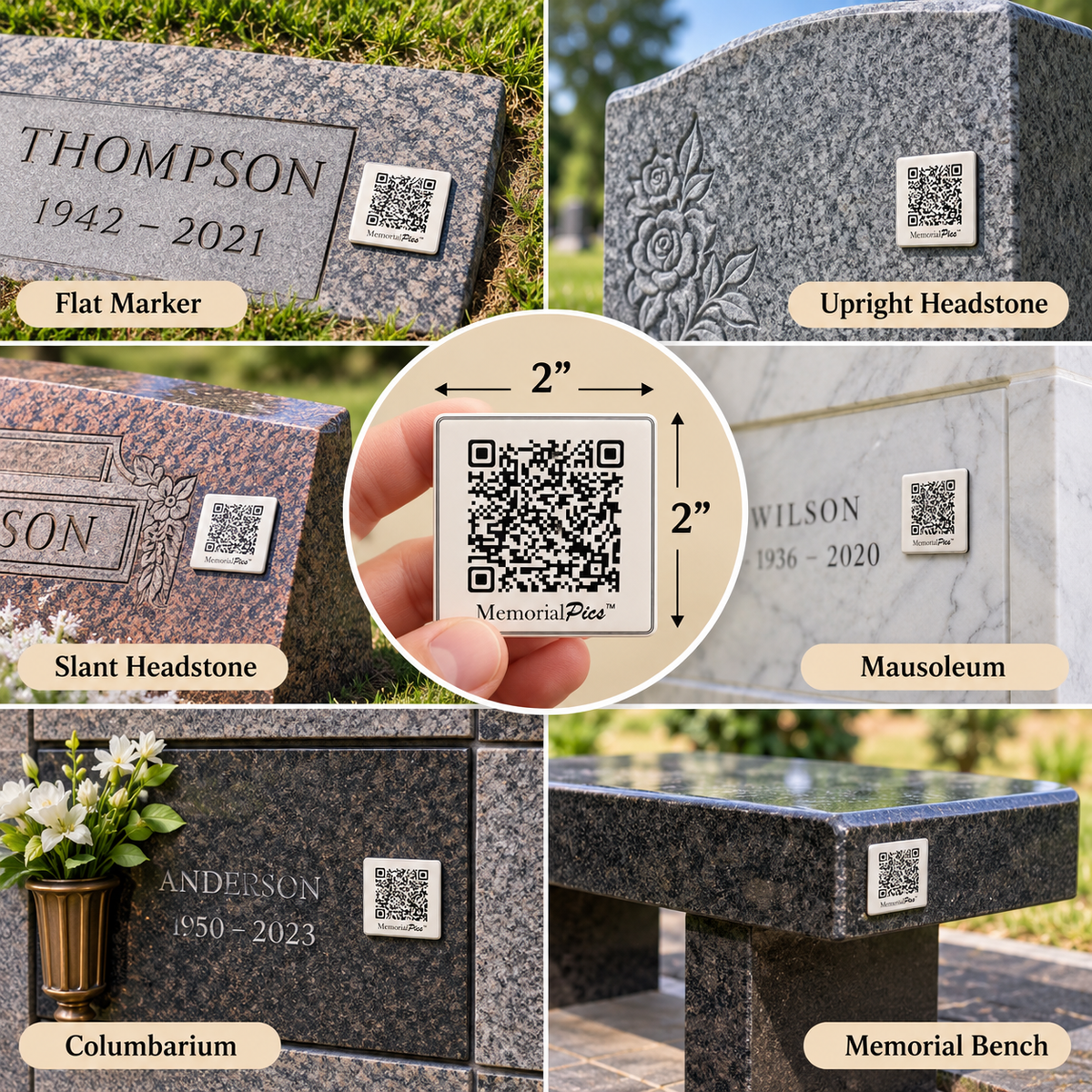 gravestone qr plaque on many types of stones