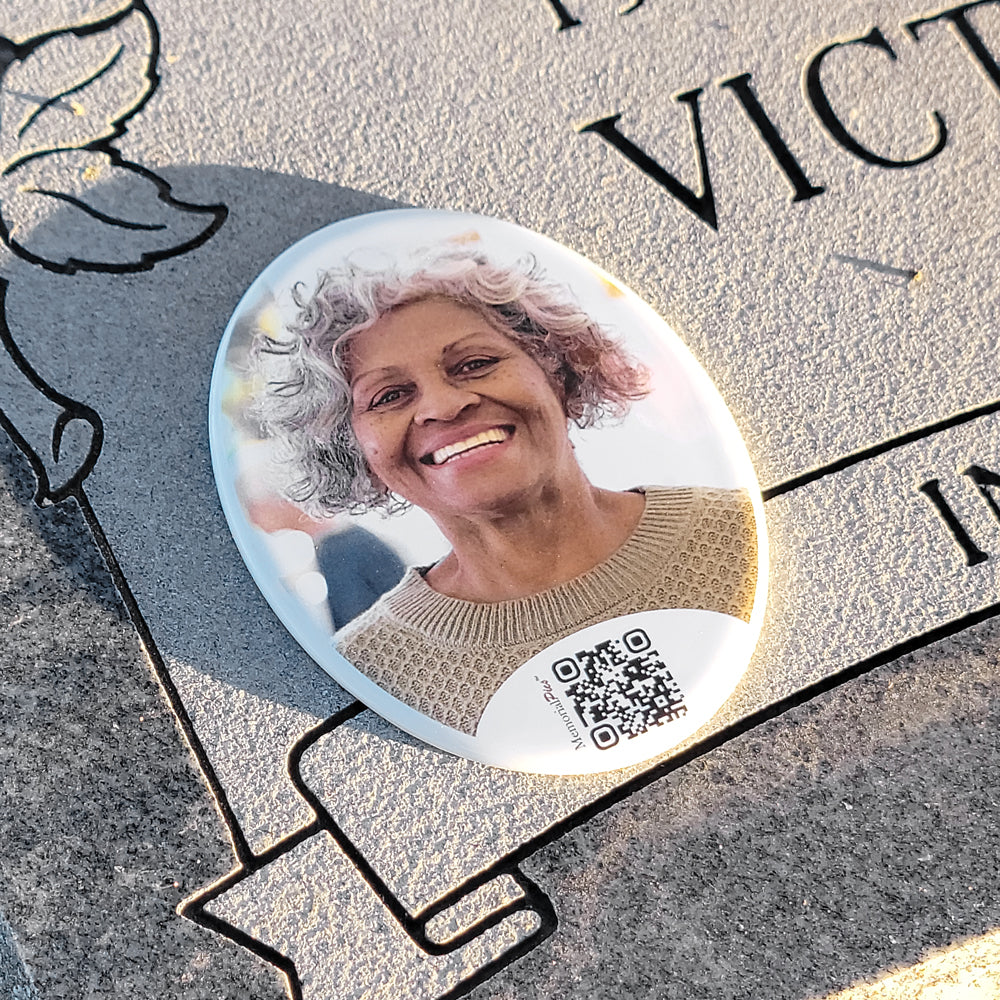 oval headstone picture with qr code | headstone qr code