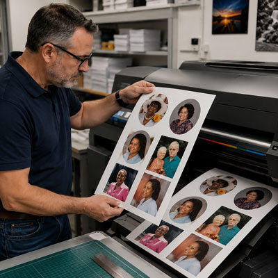 man utilizing printer to make porcelain headstone pictures